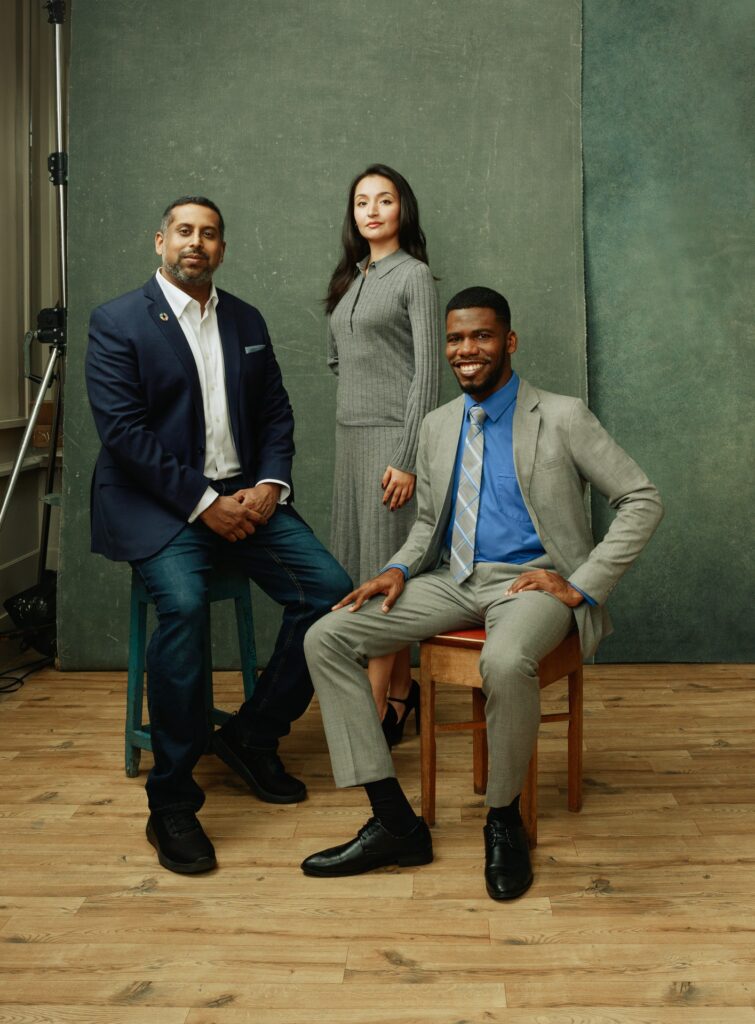 From left to right: Vilas Dhar, Sara Wahedi, Nicholas Kee Charlie Clift. A Brave New World Campaign by One World