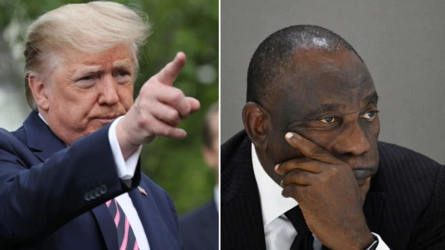 Trump Afrikaner refugee policy debate, highlighting U.S. resettlement decisions and racial disparities in immigration.